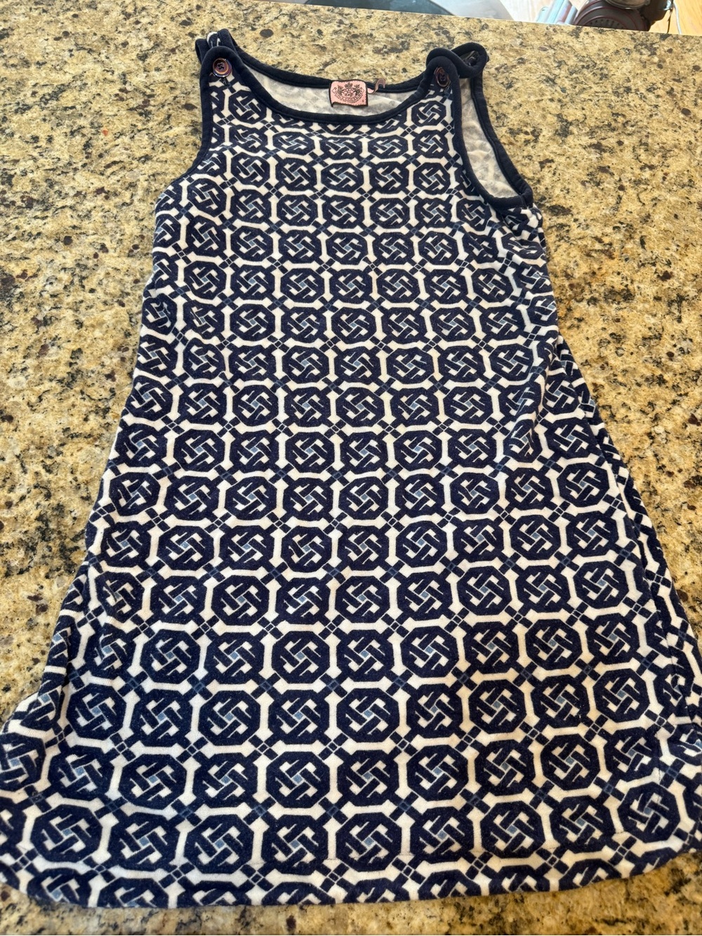 Juicy Couture Navy and White Geometric Knit Mini Dress